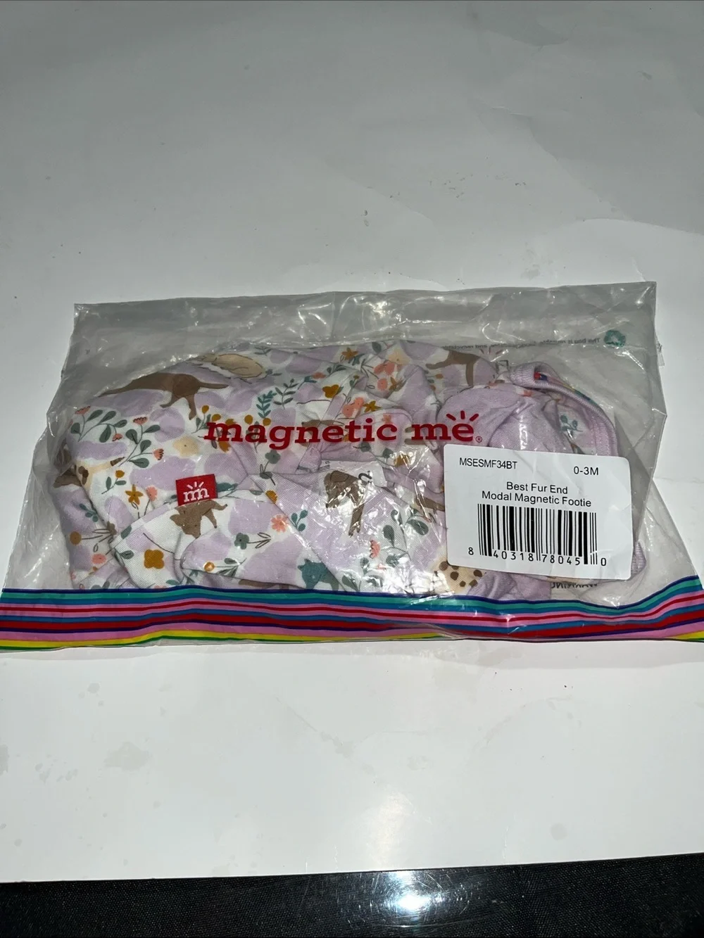 NWT  Magnetic Me Lavender Puppy Print Footie with Pastel Accents Sz 0-3M